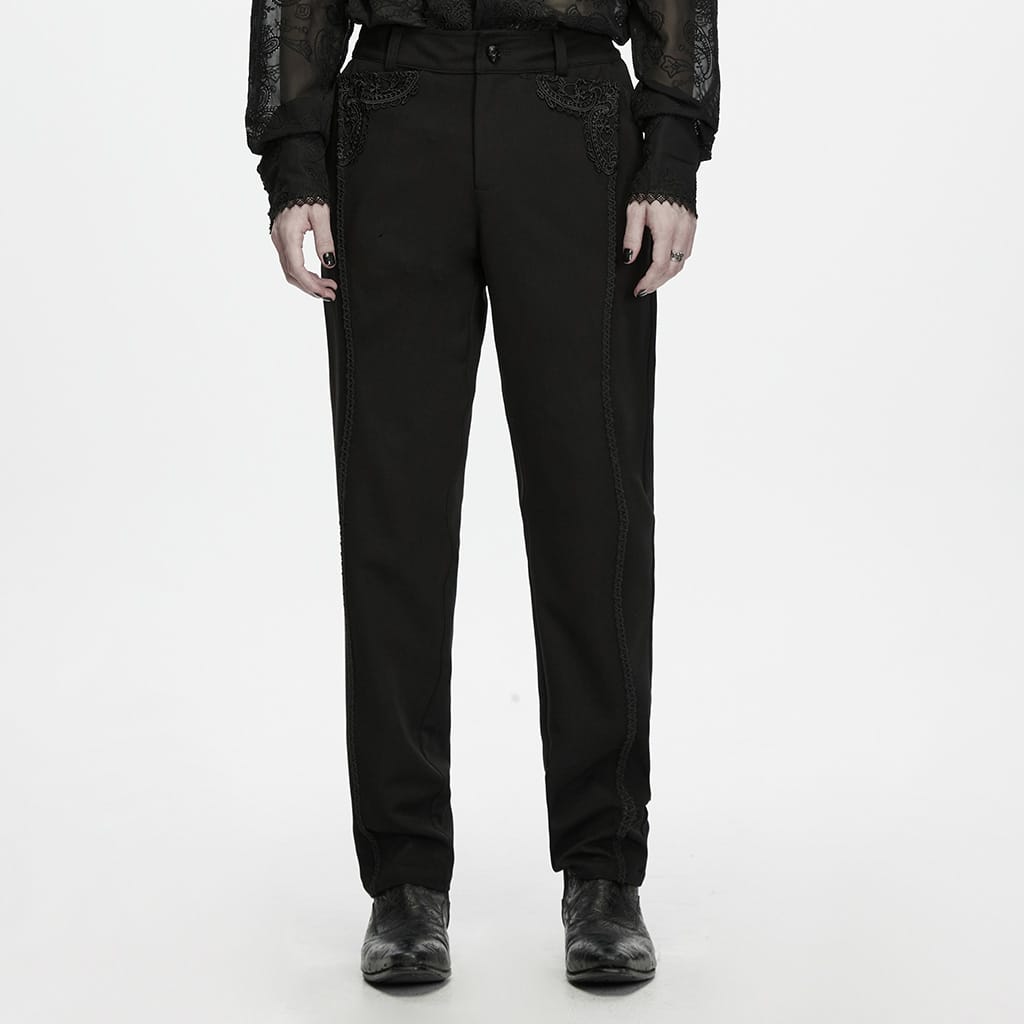 PUNK RAVE Men's Gothic Applique Trimmed Slim Pants