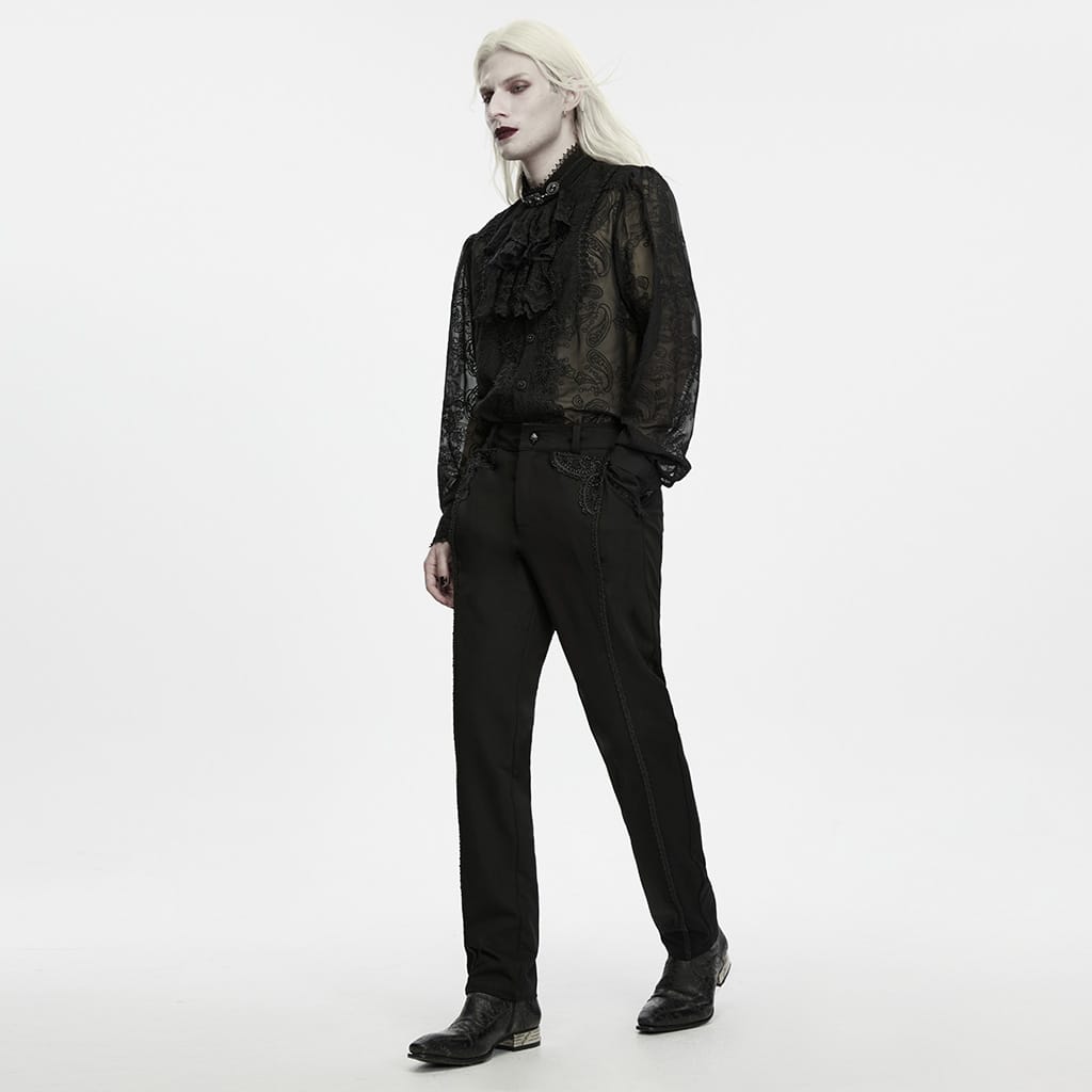 PUNK RAVE Men's Gothic Applique Trimmed Slim Pants