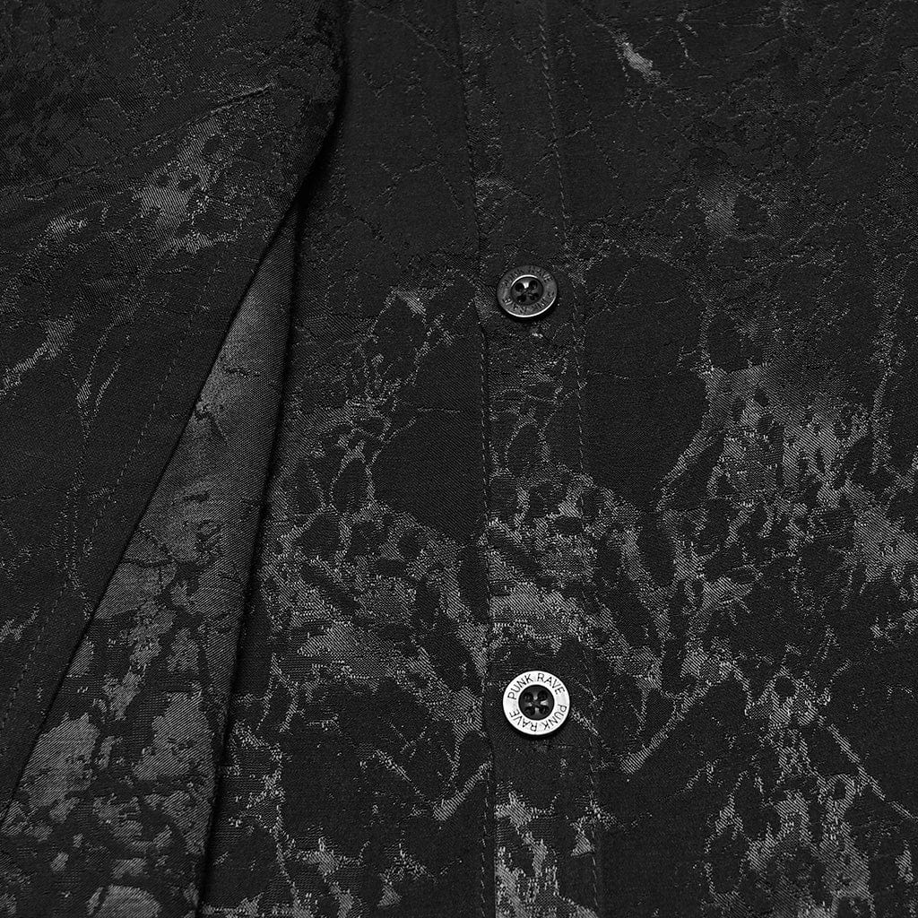 PUNK RAVE Men's Gothic Asymmetric Printed Puff Sleeved Shirt Black