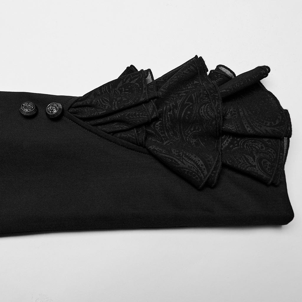 PUNK RAVE Men's Gothic Bat Collar Ruffled Swallow-tailed Coat