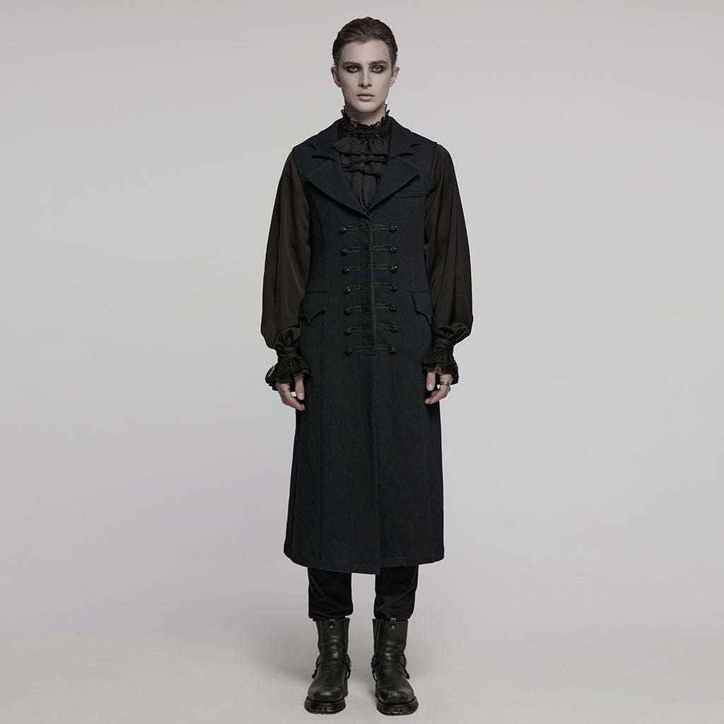 PUNK RAVE Men's Gothic Batlike Collar Buckle Long Vest