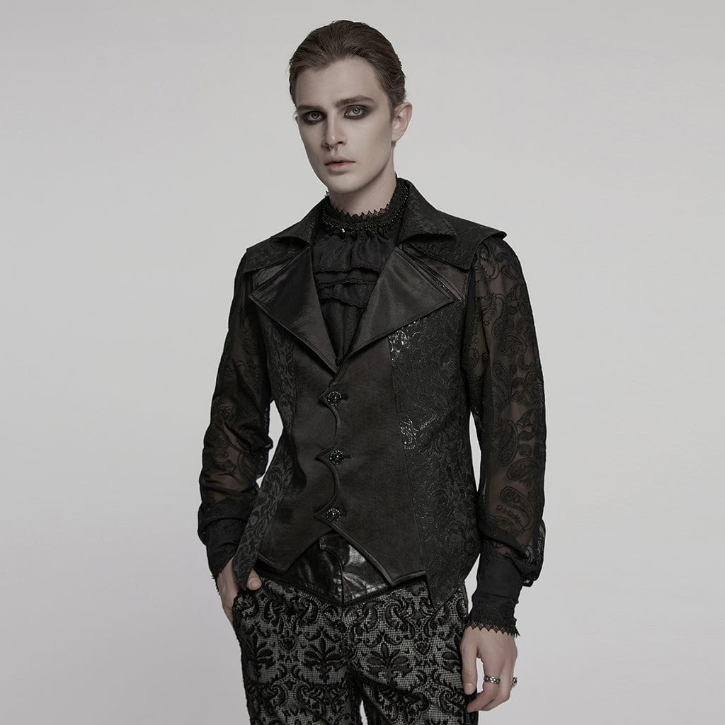PUNK RAVE Men's Gothic Batlike Hem Jacquard Waistcoat