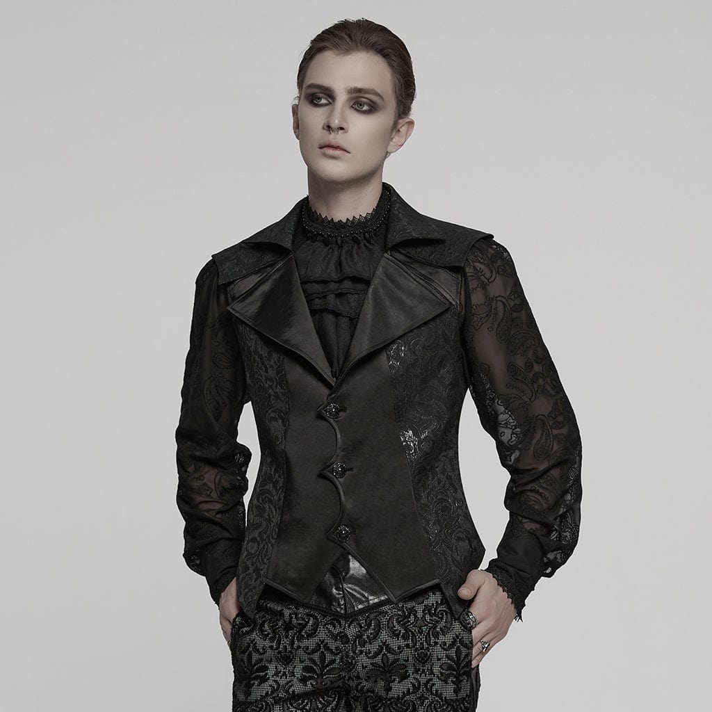 PUNK RAVE Men's Gothic Batlike Hem Jacquard Waistcoat