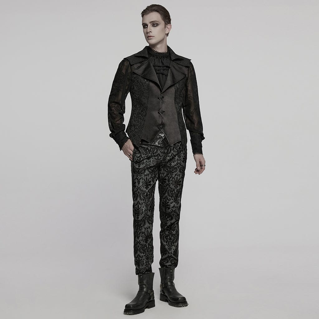 PUNK RAVE Men's Gothic Batlike Hem Jacquard Waistcoat