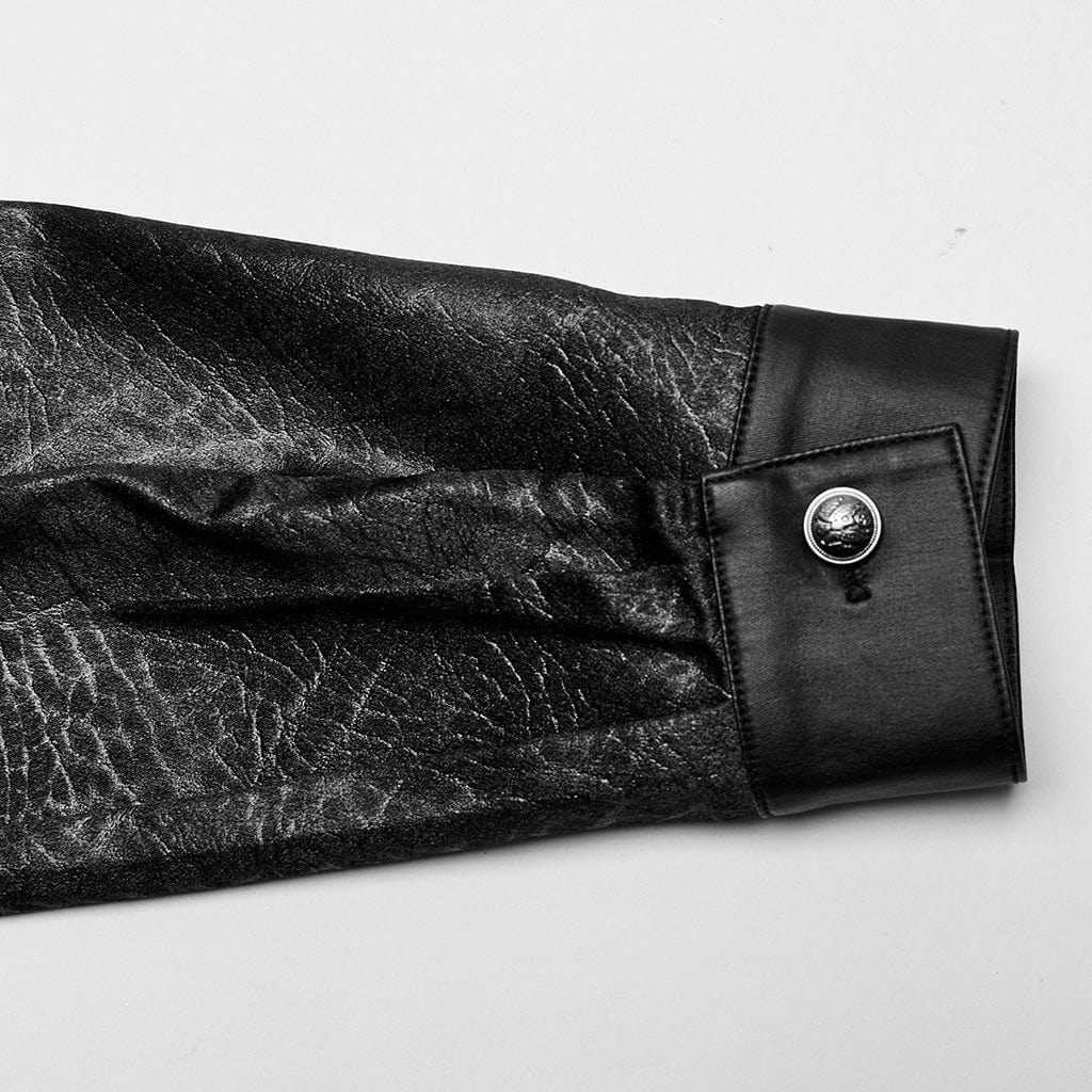 PUNK RAVE Men's Gothic Big-pocket Faux Leather Shirt