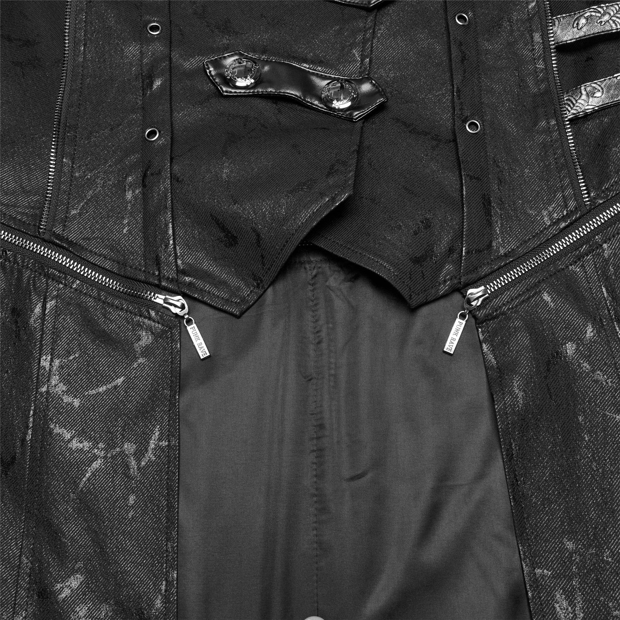 PUNK RAVE Men's Gothic Black Stretch Twill Fabric Chef Faux Leather Coat