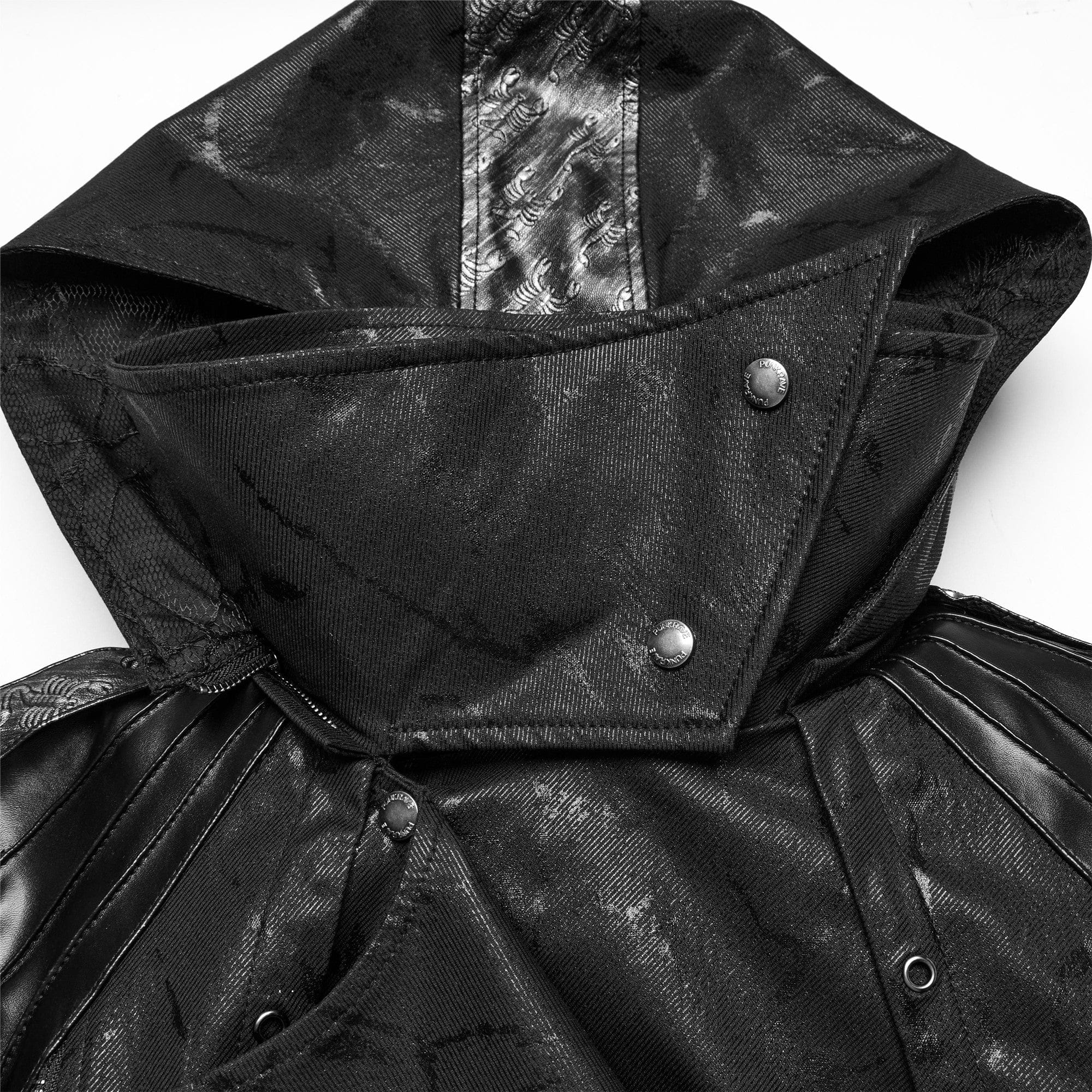 PUNK RAVE Men's Gothic Black Stretch Twill Fabric Chef Faux Leather Coat