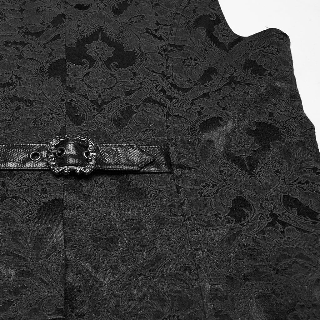 PUNK RAVE Men's Gothic Buckle Batlike Jacquard Vest Black