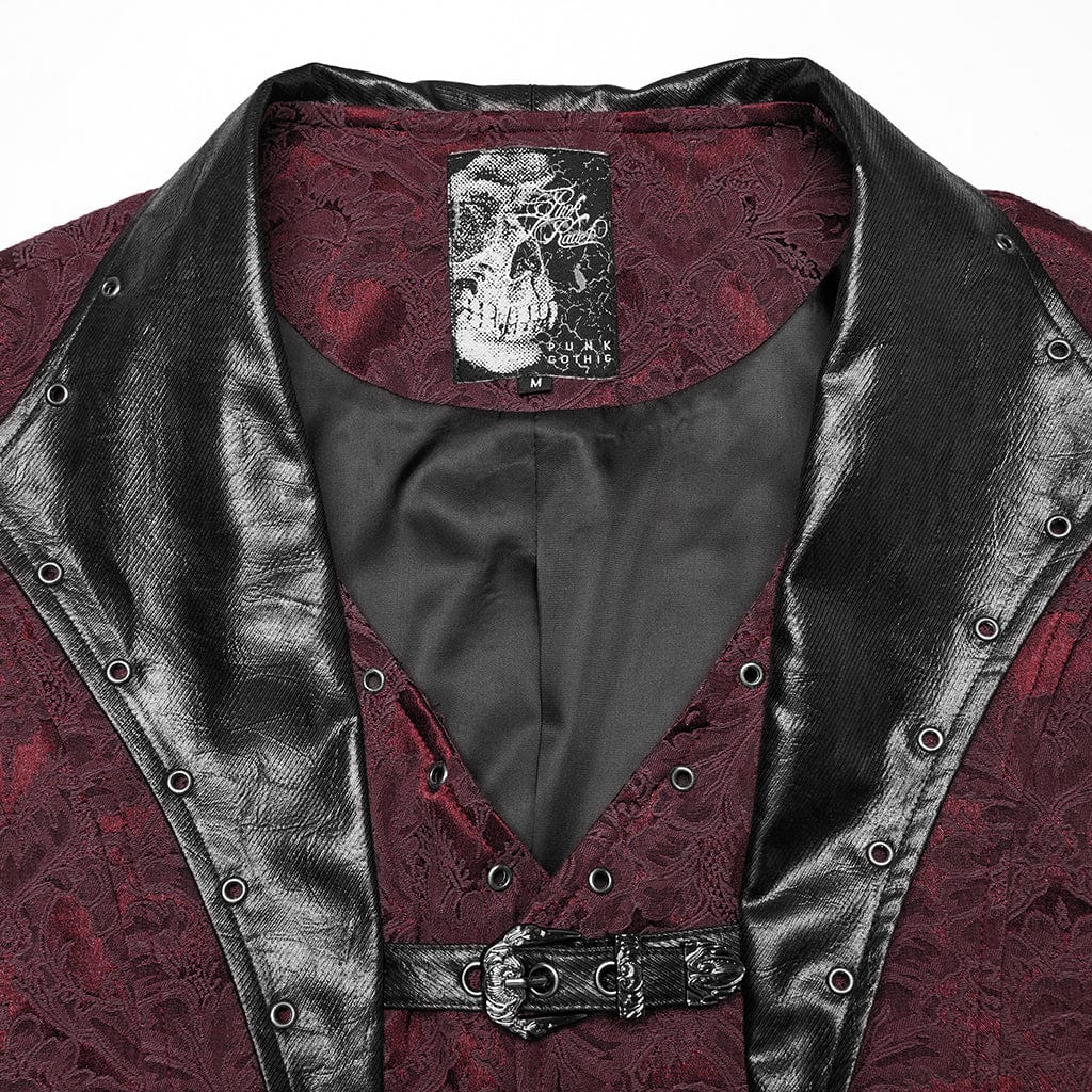 PUNK RAVE Men's Gothic Buckle Batlike Jacquard Vest Red