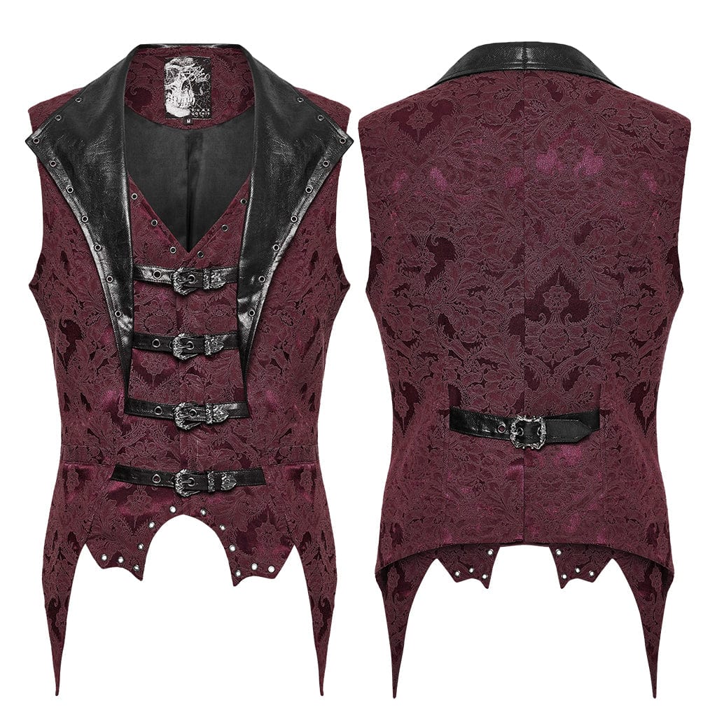 PUNK RAVE Men's Gothic Buckle Batlike Jacquard Vest Red
