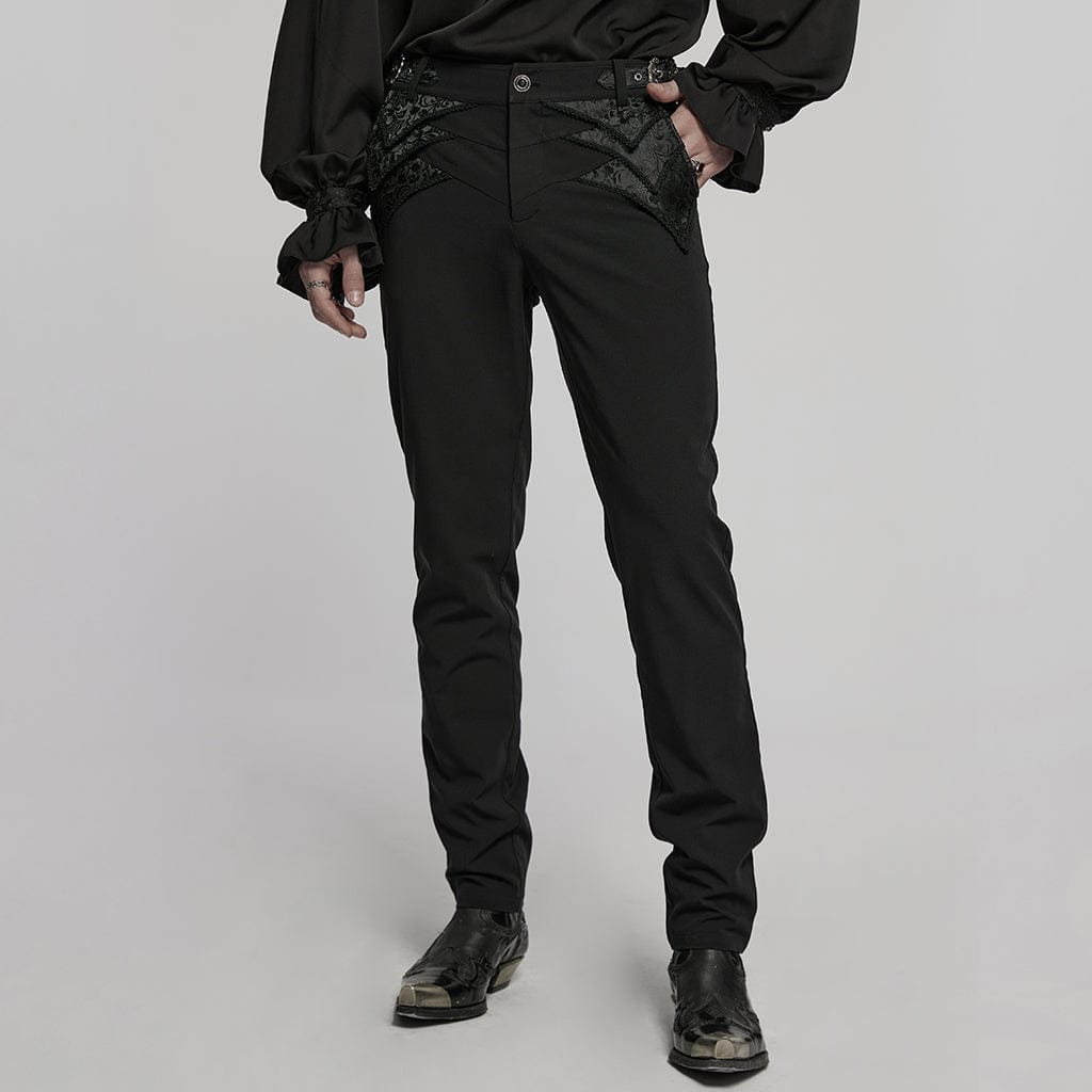 PUNK RAVE Men's Gothic Buckle Jacquard Pants