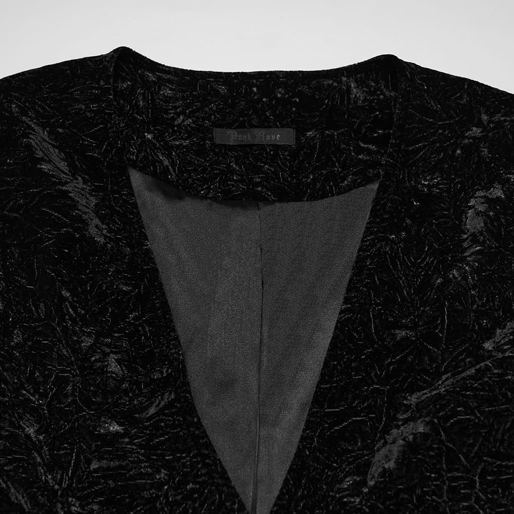 PUNK RAVE Men's Gothic Buckle-up Strap Retro Velvet Waistcoat Black