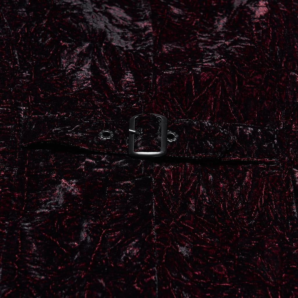 PUNK RAVE Men's Gothic Buckle-up Strap Retro Velvet Waistcoat Black-Red