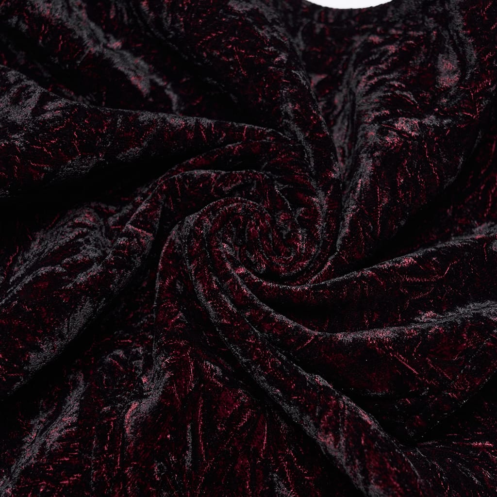 PUNK RAVE Men's Gothic Buckle-up Strap Retro Velvet Waistcoat Black-Red