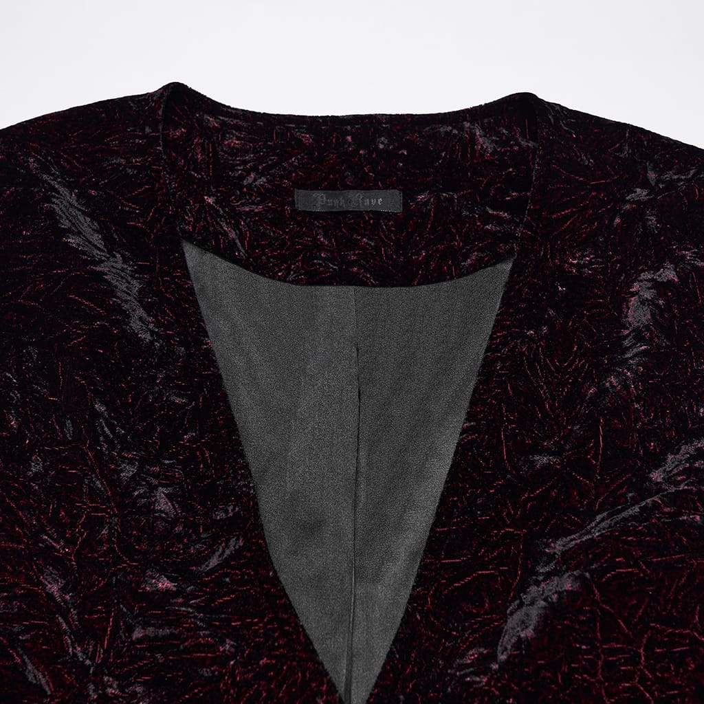 PUNK RAVE Men's Gothic Buckle-up Strap Retro Velvet Waistcoat Black-Red
