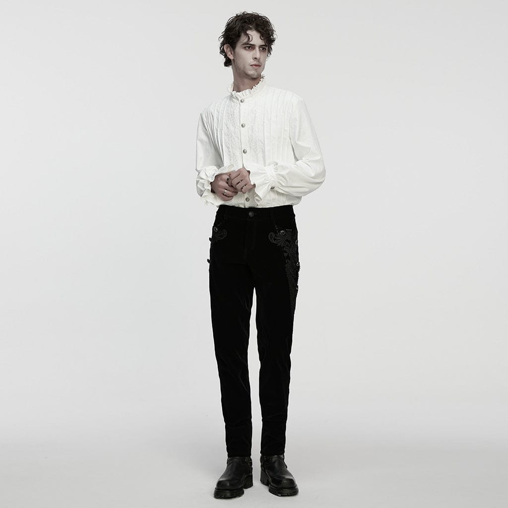 PUNK RAVE Men's Gothic Crochet Floral Printed Pants