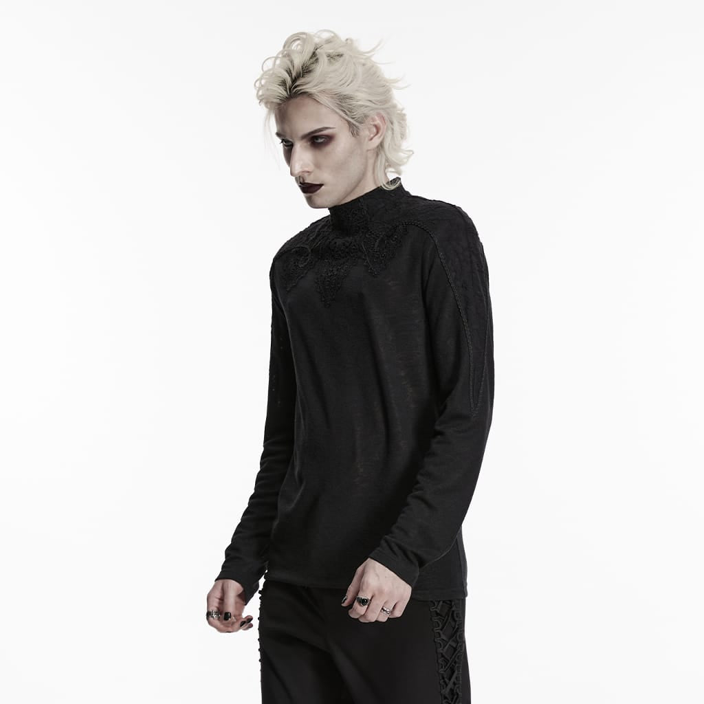 PUNK RAVE Men's Gothic Decal Turtleneck Long Sleeved Top
