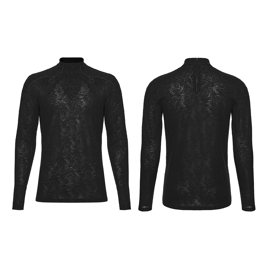 PUNK RAVE Men's Gothic Decal Turtleneck Long Sleeved Top