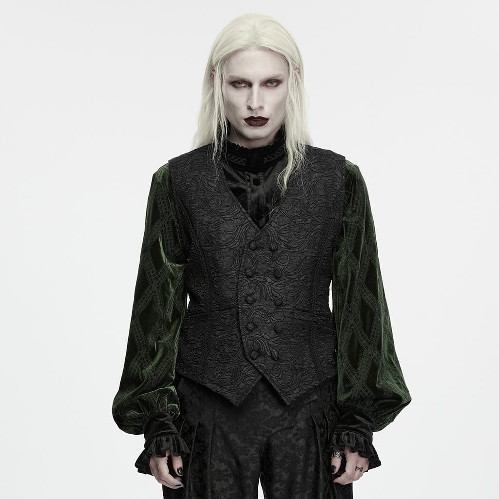 PUNK RAVE Men's Gothic Double-breasted Jacquard Vest