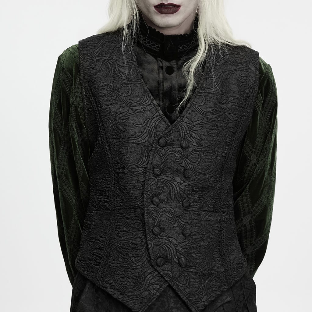 PUNK RAVE Men's Gothic Double-breasted Jacquard Vest