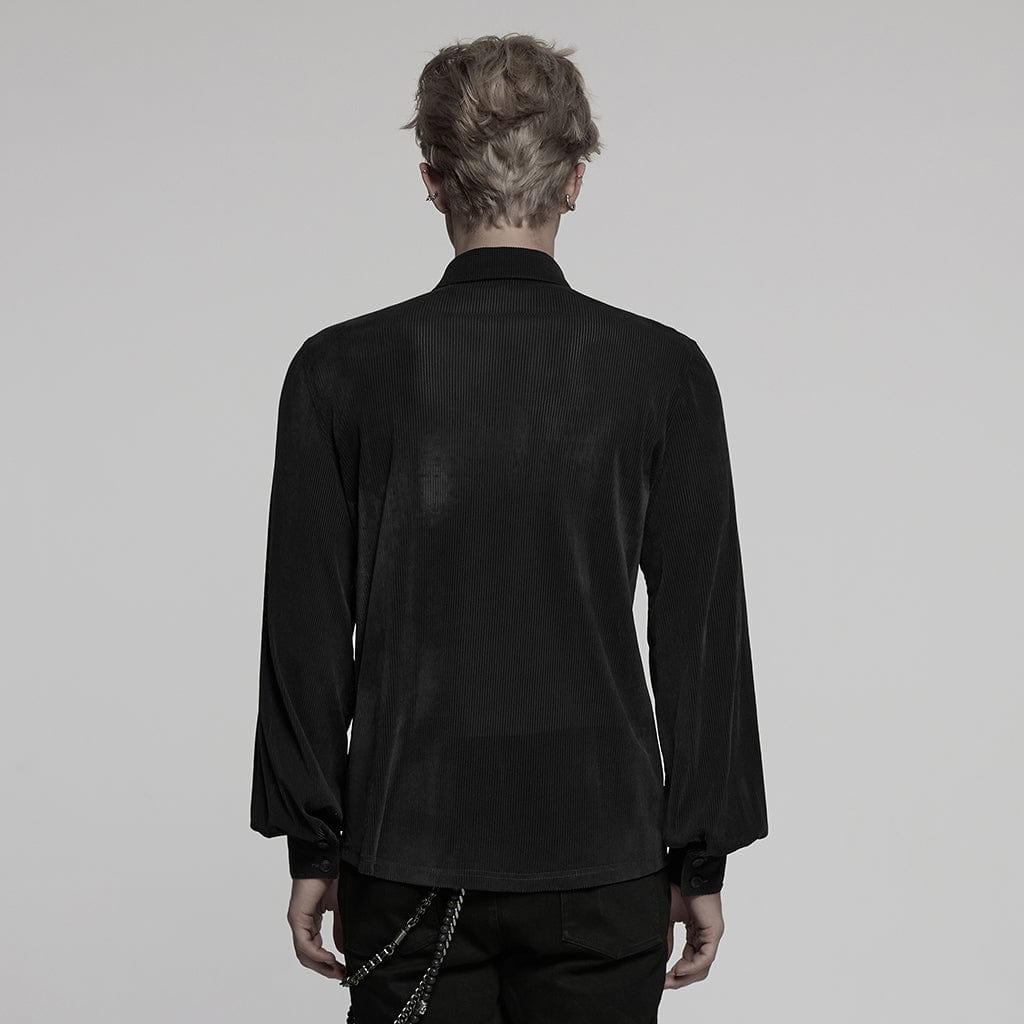 PUNK RAVE Men's Gothic Double-breasted Puff Sleeved Shirt Black