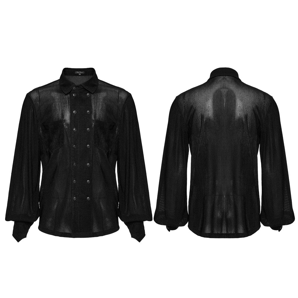 PUNK RAVE Men's Gothic Double-breasted Puff Sleeved Shirt Black