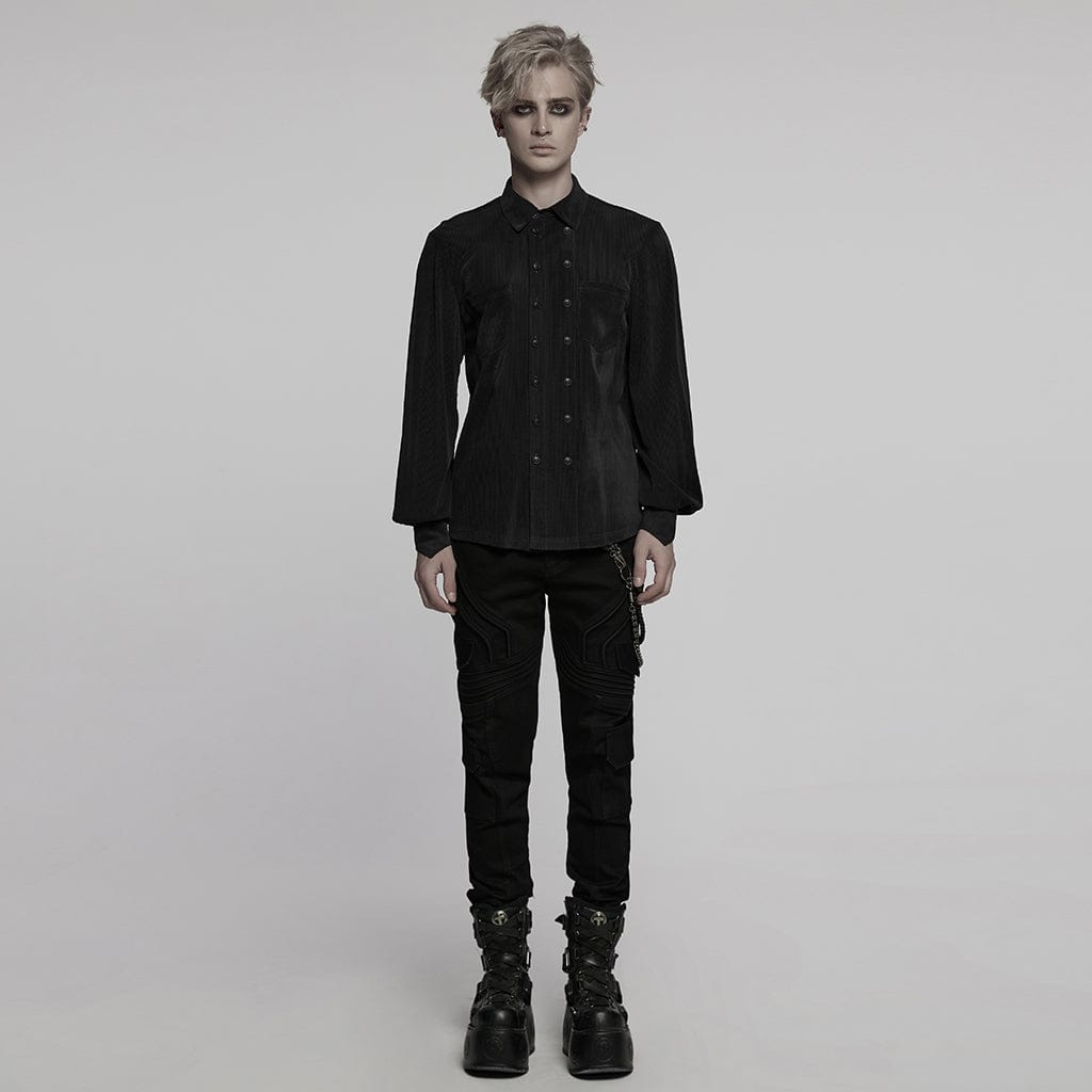PUNK RAVE Men's Gothic Double-breasted Puff Sleeved Shirt Black
