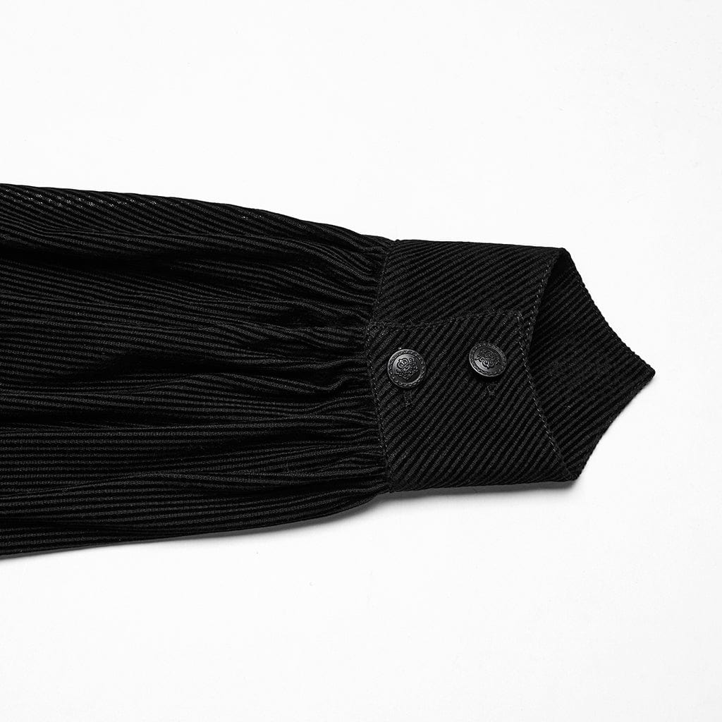 PUNK RAVE Men's Gothic Double-breasted Puff Sleeved Shirt Black