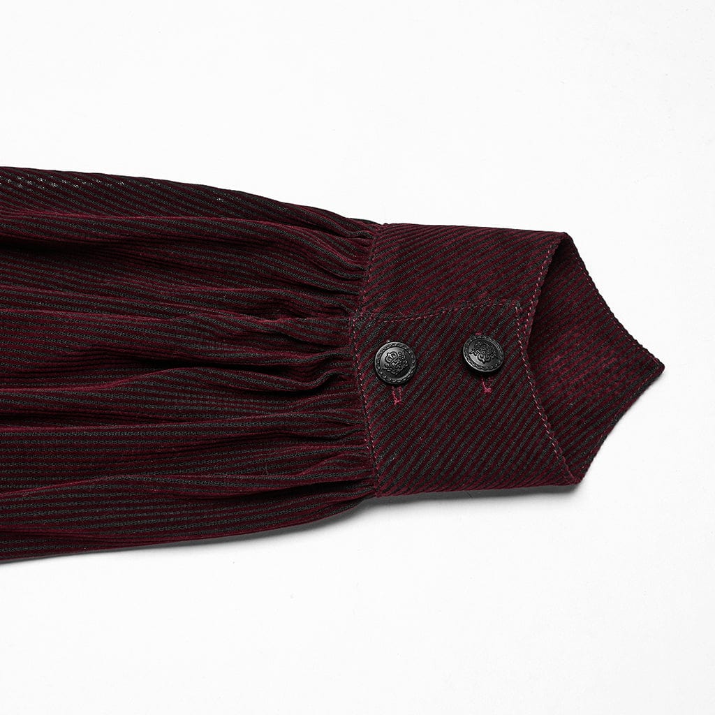 PUNK RAVE Men's Gothic Double-breasted Puff Sleeved Shirt Red