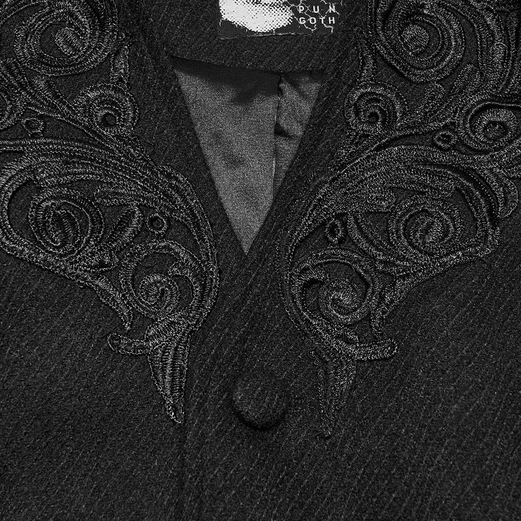 PUNK RAVE Men's Gothic Embroidered Single-breasted Stand Collar Cloak
