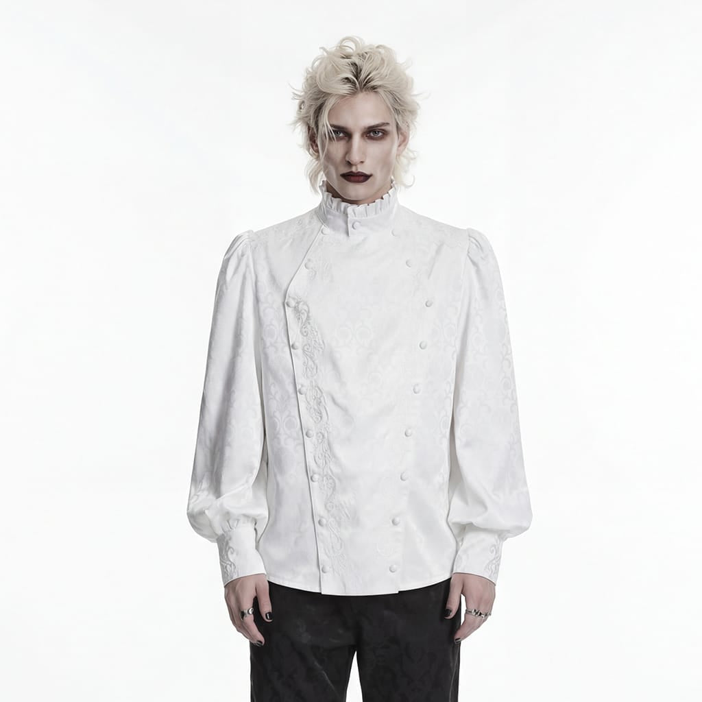 gothic white dress shirt men Men's Embroidered Stand Collar with Detachable Tie – Punk Design 3425 Formal Evening Dress Red Styled with a high Color Name:Wine Red/ Redwood Burl