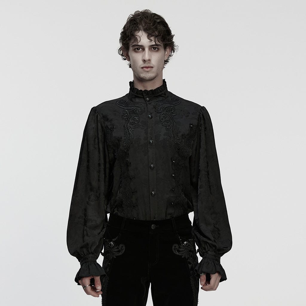 PUNK RAVE Men's Gothic Embroidered Studded Puff Sleeved Shirt