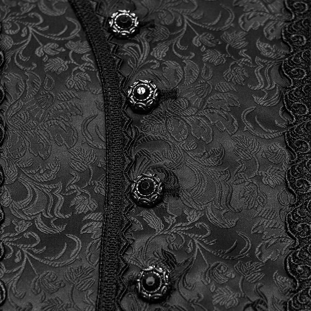 PUNK RAVE Men's Gothic Eyelet Buckle Strap Chain Jacquard Vest