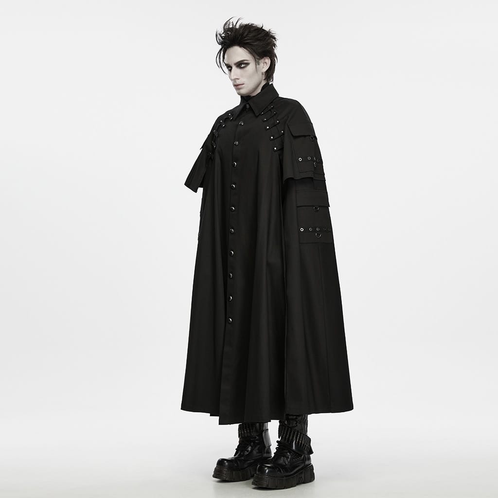 PUNK RAVE Men's Gothic Eyelet Studded Collared Long Cloak