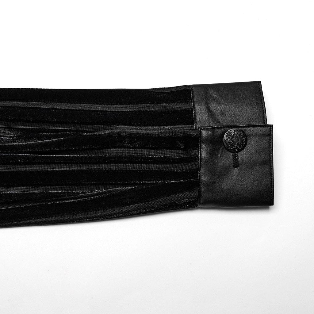 PUNK RAVE Men's Gothic Faux Leather Splice Striped Velvet Shirt