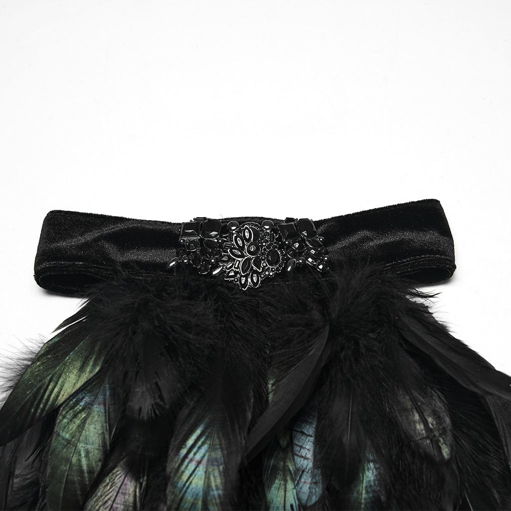 PUNK RAVE Men's Gothic Feather Velvet Collar