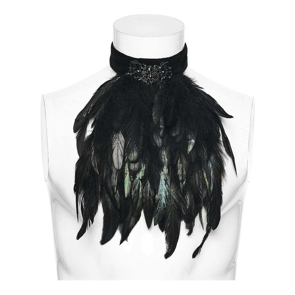 PUNK RAVE Men's Gothic Feather Velvet Collar