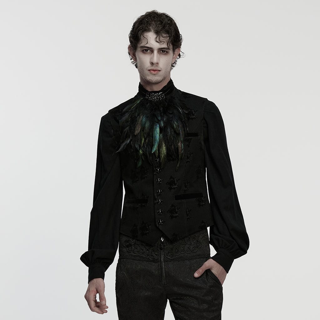 PUNK RAVE Men's Gothic Feather Velvet Collar