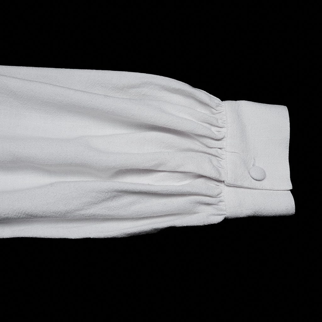 PUNK RAVE Men's Gothic Floral Decal Stand Collar Lantern Sleeved Shirt White