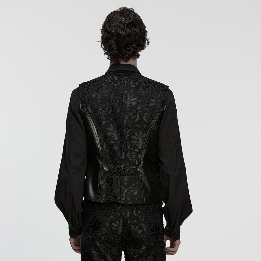 PUNK RAVE Men's Gothic Floral Embroidered Buckle-up Vest
