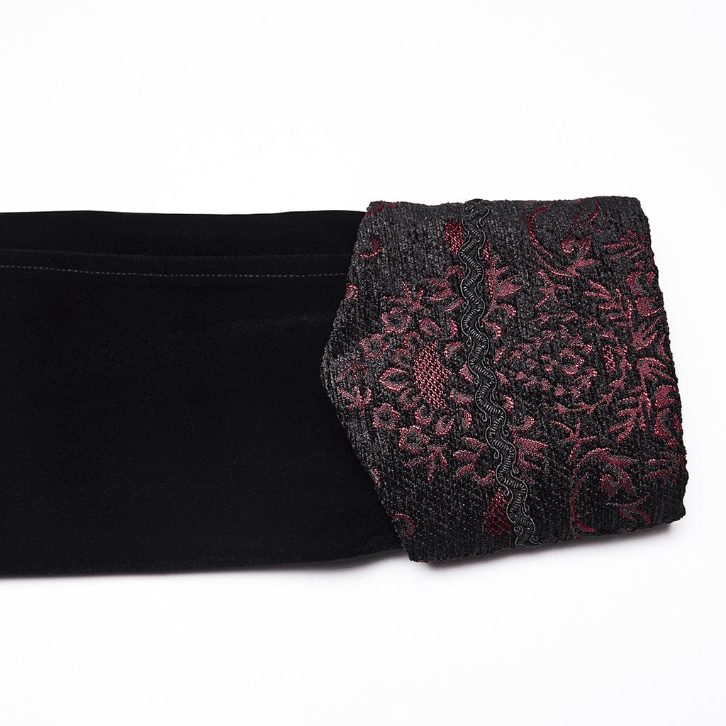 PUNK RAVE Men's Gothic Floral Jacquard Bouble-breasted Zip Coat Black-Red