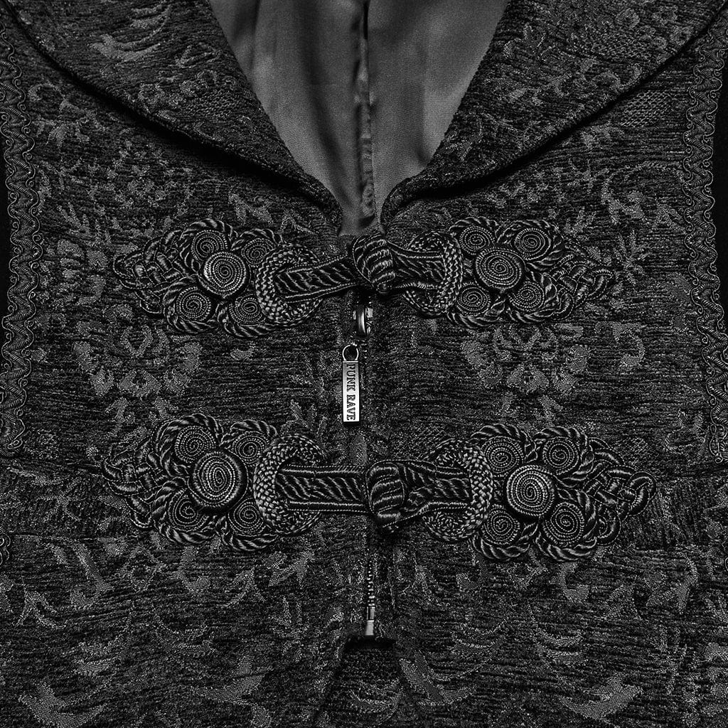 PUNK RAVE Men's Gothic Floral Jacquard Buckle Strap Vest Black