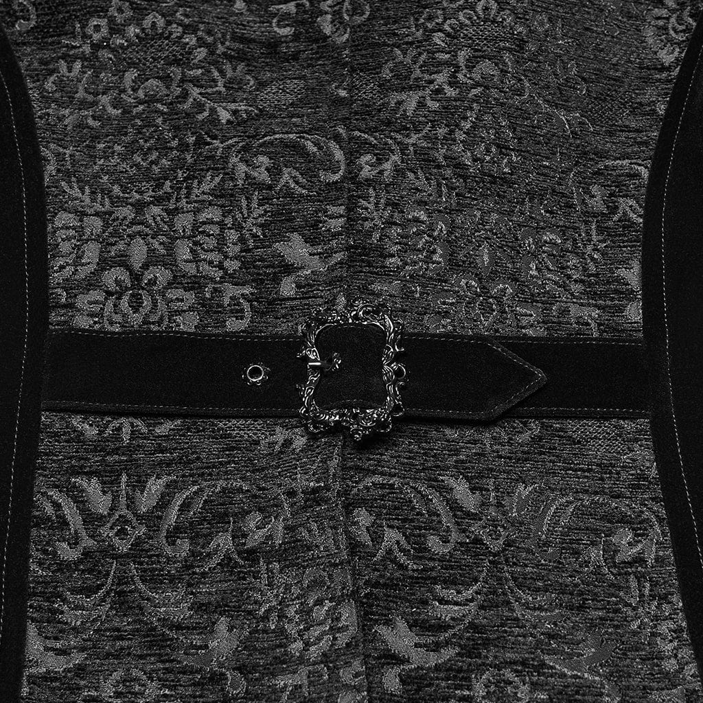 PUNK RAVE Men's Gothic Floral Jacquard Buckle Strap Vest Black