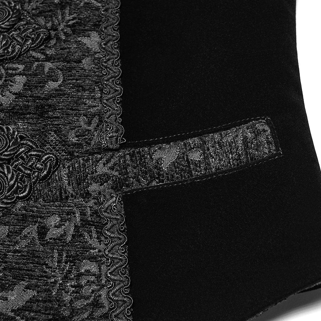 PUNK RAVE Men's Gothic Floral Jacquard Buckle Strap Vest Black