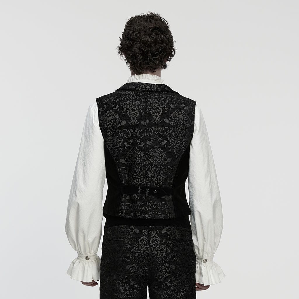 PUNK RAVE Men's Gothic Floral Jacquard Buckle Strap Vest Black