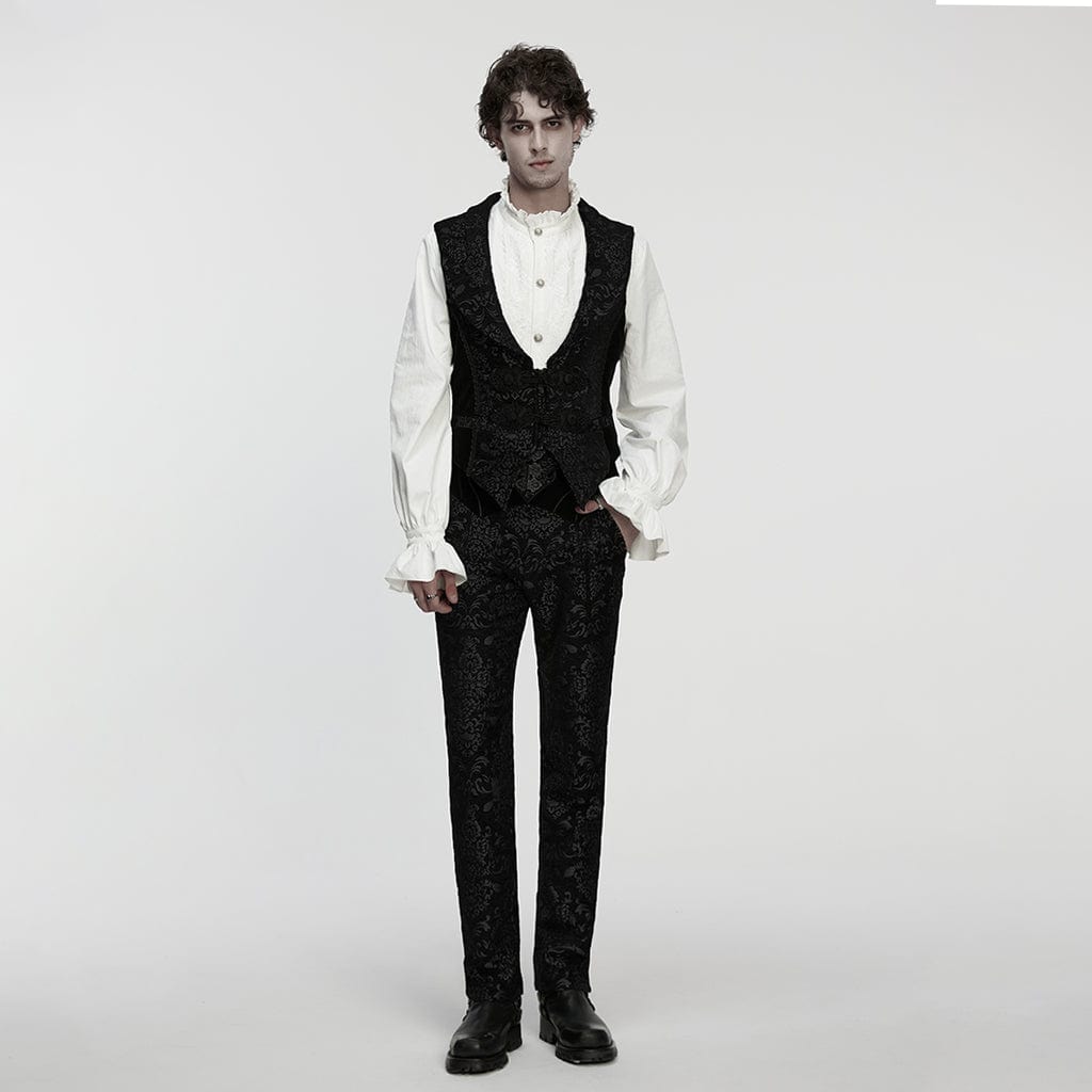 PUNK RAVE Men's Gothic Floral Jacquard Buckle Strap Vest Black
