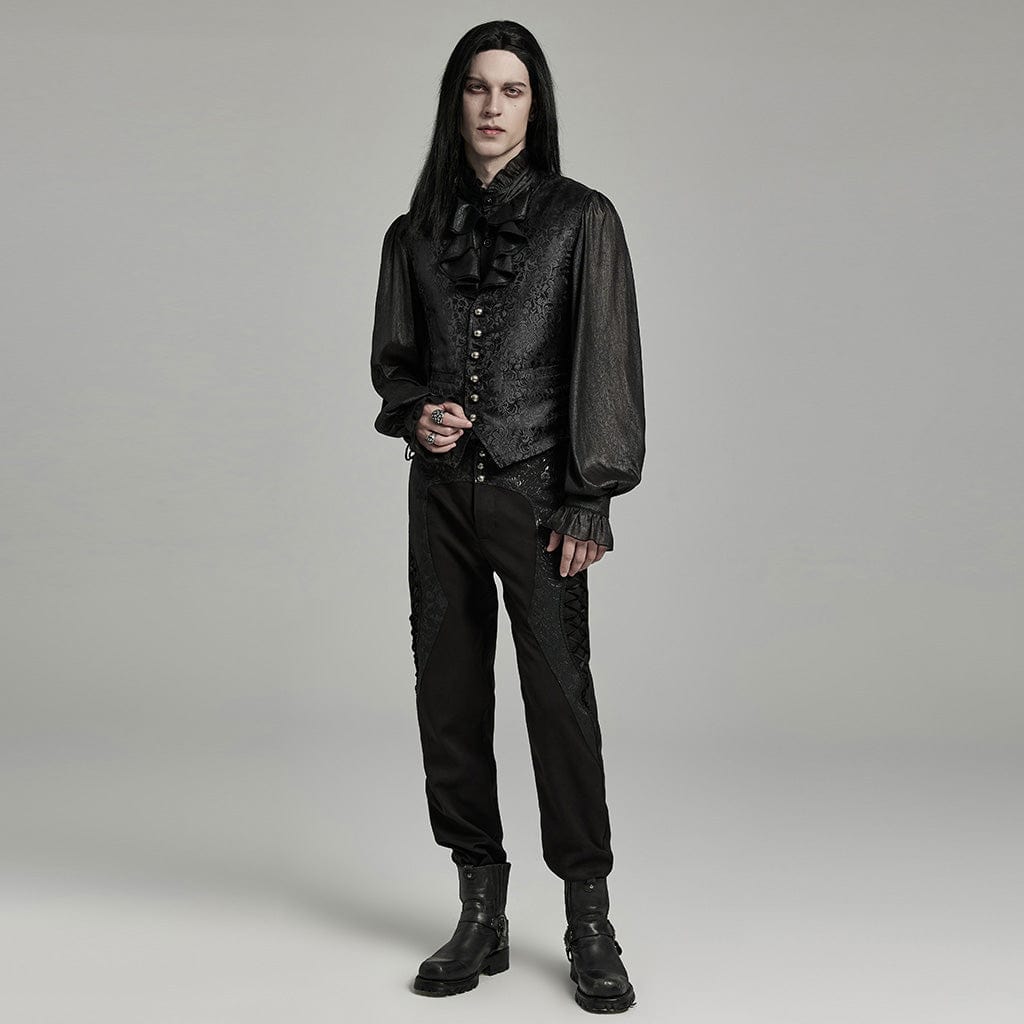 PUNK RAVE Men's Gothic Floral Jacquard Lace-up Vest