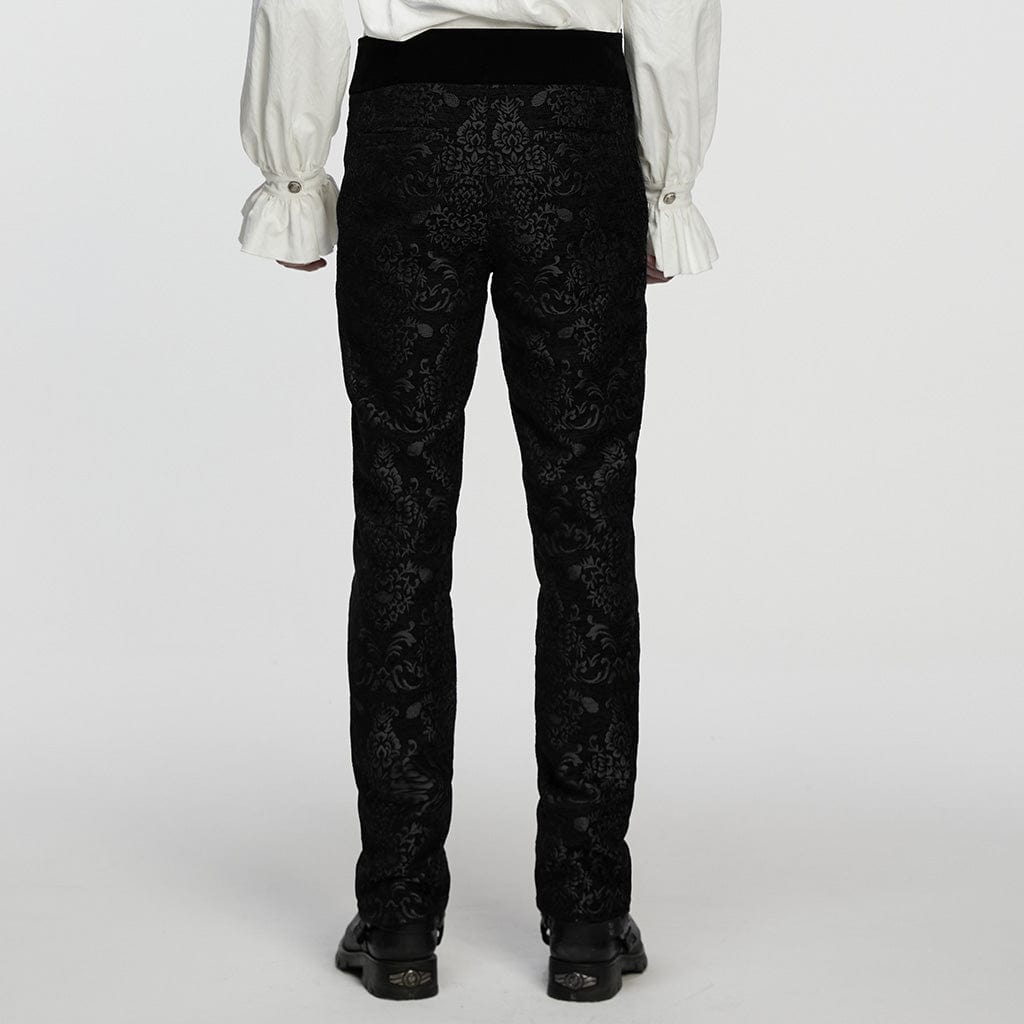 PUNK RAVE Men's Gothic Floral Jacquard Pants Black
