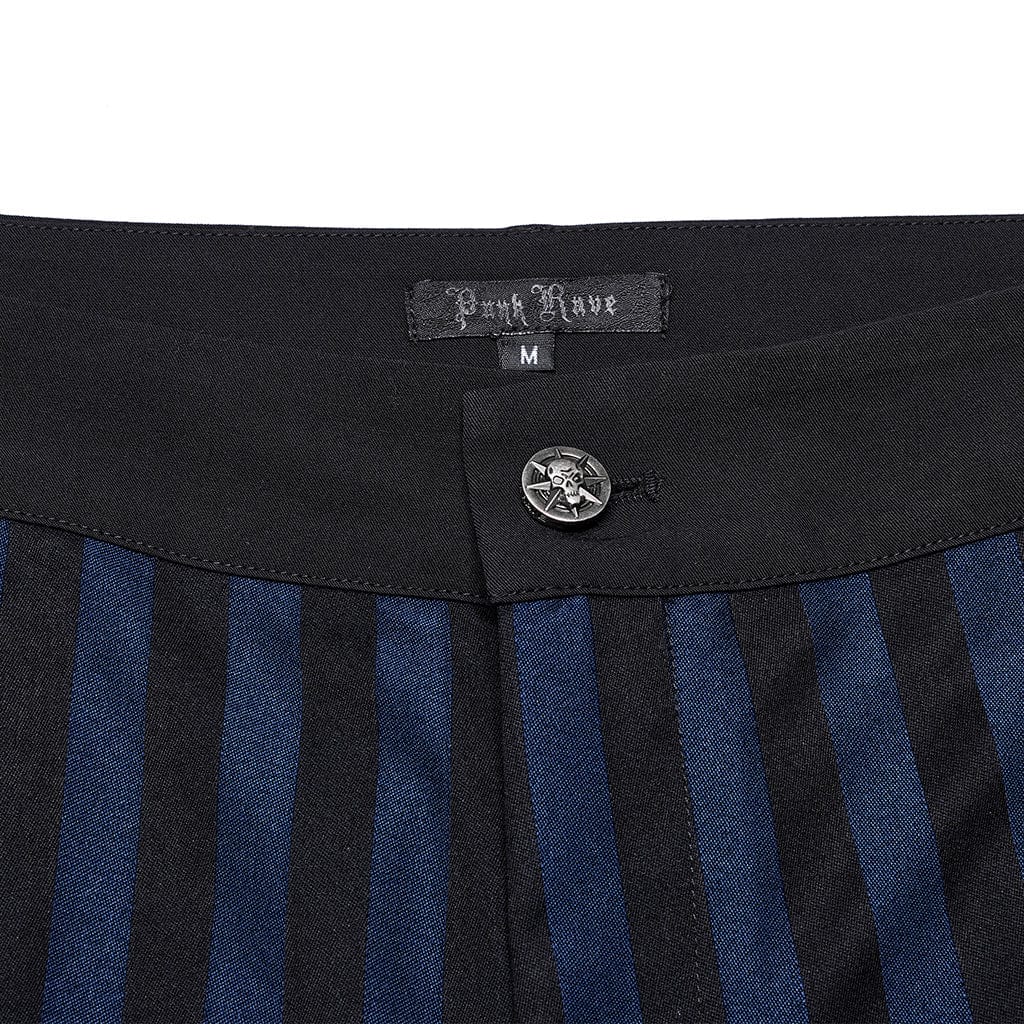 PUNK RAVE Men's Gothic High-waisted Striped Suit Pants Blue