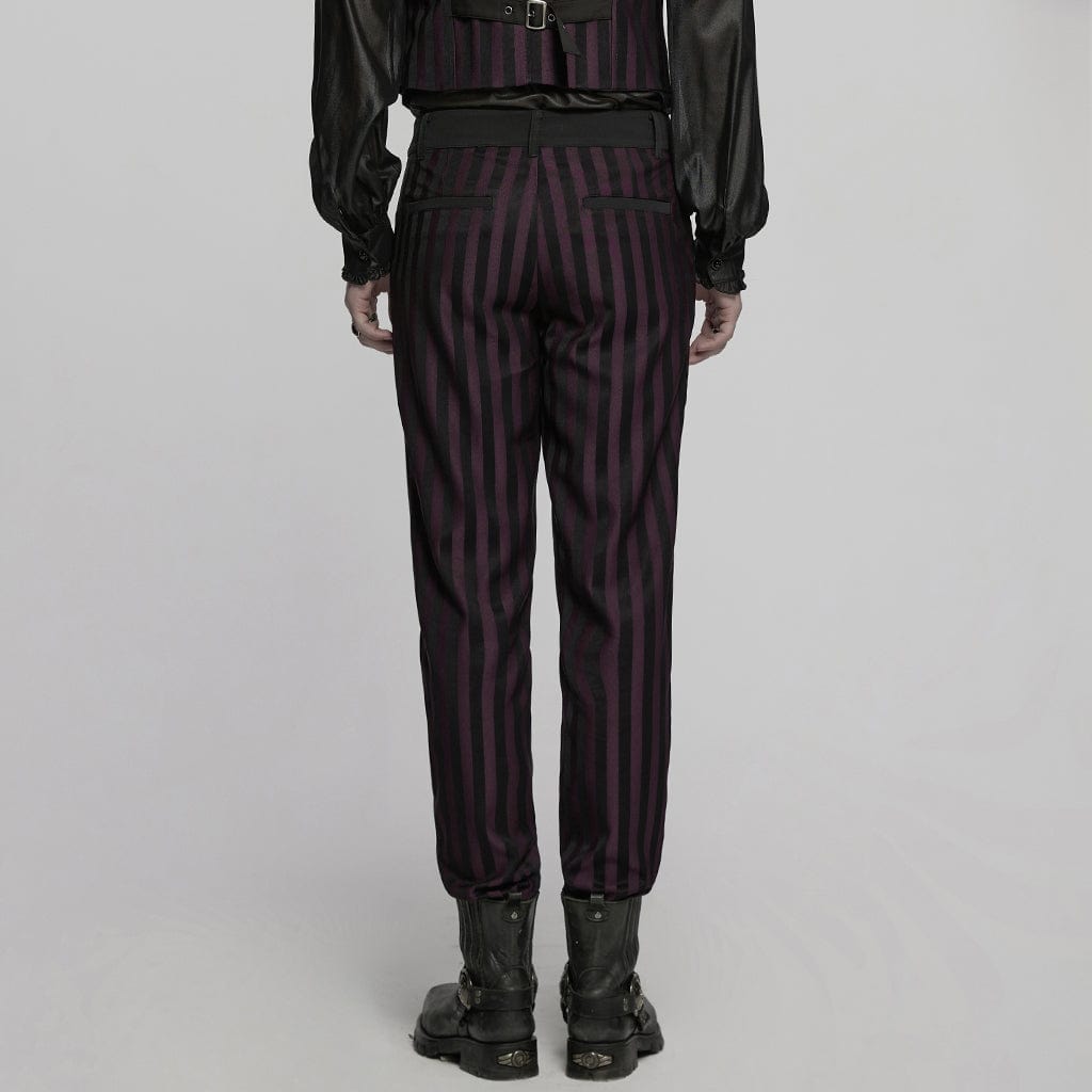 PUNK RAVE Men's Gothic High-waisted Striped Suit Pants Red